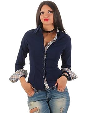 11247 Fashion4Young Damen Langarm Businessbluse Bluse Hemd Business Hemdbluse elastischem Stretch