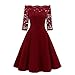 Produktbild Damen Elegant Schulterfreies Spitzenkleid 3/4 Arm Freizeitkleid Sannysis Frauen Vintage Spitze Schulterfrei Partykleid Cocktailkleid Retro Swing Kleid (Rot-sexy, S)