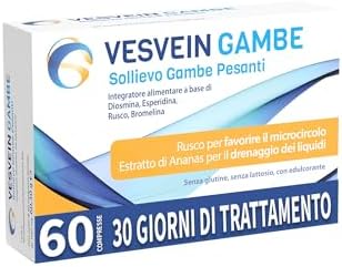 Vesvein Gambe, integratore di Diosmina, Esperidina e Bromelina, sollievo gambe pesanti, 60 compresse - 1 mese di trattamento