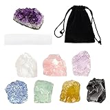 Crystals And Healing Stones For Beginners - 7 Raw Chakra Crystals, Selenite Stick, Amethyst Cluster, Large Rose Quartz & Black Tourmaline, Amethyst For Chakra Balancing Meditation Tumbling Cabbing