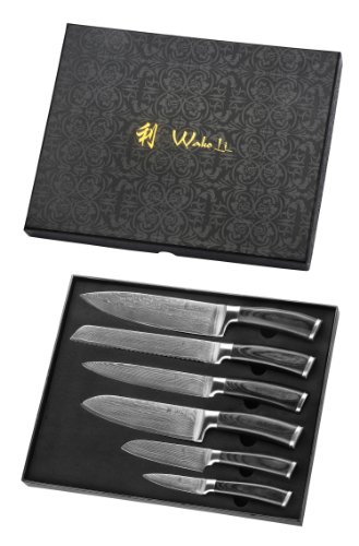 Wakoli 6er Damastmesser Set – Japanischer Damaststahl VG-10, Pakka - 2