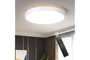 ‎VIKAEY Vikaey LED Deckenleuchte Holz 36W, Runde Deckenleuchte, Dimmbar LED Deckenleuchte 3000k-6500k fü wohnzimmer Schlafzimmer Badezimmer Balkon Korridor Ø40cm