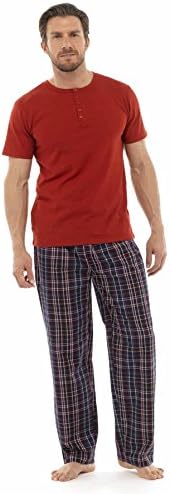 Mens Pyjamas Nightwear Top &amp; Pants Trousers Warm Stripe Or Plain (M, Red With Eye Mask)