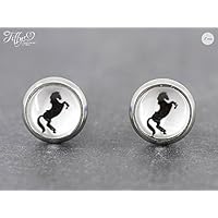 Ohrstecker Edelstahl-Cabochon Pferd weiß schwarz 8mm