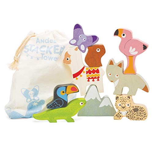 Le Toy Van Sustainable Wooden Stacker Andes Animals Mountain Theme Llama Flamingo Fox Lizard Toucan And More With Cotton Draw String Bag Portable Toddler Gift