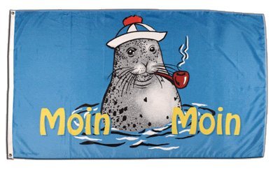 Flagge Moin Moin Seehund mit Pfeife 2 - 90 x 150 cm