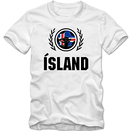 Island EM 2016 #2 T-Shirt | Fußball | Herren Fanshirt | Trikot | Nationalmannschaft | S-5XL, Farbe:Weiß (White L190);Größe:3XL