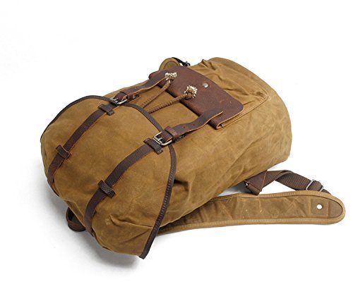 Y-DOUBLE Wasserdicht Wasserabweisend leinwand Fashion Segeltuch Leder Canvas Vintage-Stil Unisex Junge Reisetasche Wandertasche 15 inch Laptop Rucksack für Studenten Freizeit - 5