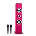 Price comparison product image Auna Karaboom Bluetooth Karaoke Player Speaker System Kit with 2 Microphones Wireless AUX USB Tower Format Amplifier (2 Built-In Speakers, Two 6.3mm Adjustable Microphone Inputs, Music Playback Set) Pink