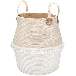 La Jolíe Muse Panier à Linge Grand Panier de Rangement Tissé en Coton avec Poignée, pour Linges Sale Jouets Stockage Décoration Maison 40x38cm