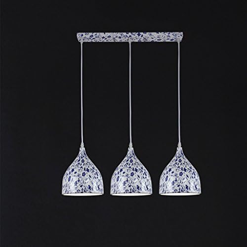 Yuyuan Light Nordic Retro Industrial Style Aluminum Chandelier, Simple Modern Restaurant Bar Art Ceiling Lamp, 3 Head Blue and White Pendant lamp, Blue and White Porcelain E27, Does not Include Bulb