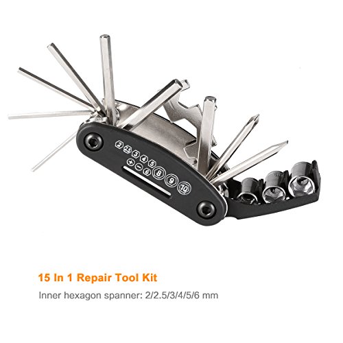 Fahrrad Reparatur Set, mini Fahrradpumpe + Sechswinkel Schraubendreher Schraubenschlüssel + Fahrradreifen Flickzeuge - 9