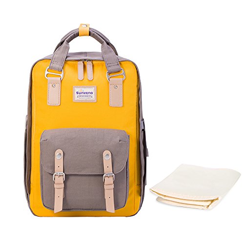 Preisvergleich Produktbild Sunveno Große Kapazität Multifunktions Mama Wickelrucksack Baby Wickeltasche Rucksack Windel Rucksack mit wechselnder Matte (Gelb)