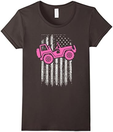 Women's Four By Four Off Road Life With Distressed USA Flag T-shirt XL Asphalt