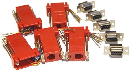 Pack of 5 Red DSub 9 Pin DB9 Female to RJ12 6p6c Female Modular Connector Jack Serial Adapters