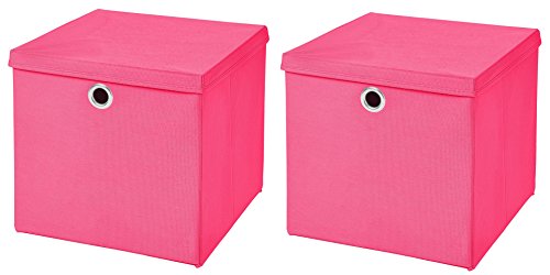2x Aufbewahrungs Korb Pink Faltbox 32 x 32 x 32 cm Regalkorb faltbar mit Deckel - 2