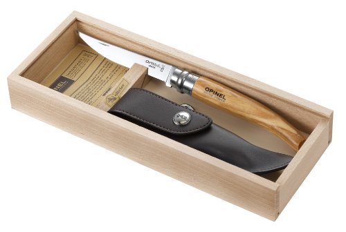 Opinel Erwachsene Taschenmesser -Geschenkset, Slim-Line, Olivenholz, Kunstleder-Etui, Holzbox, Mehrfarbig, One Size, 254140 - 2
