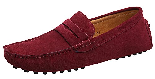 YAER Jarre Ante de Mocasines de Cuero clásico de Deslizamiento ONS abrochan los Zapatos Ocasionales del Barco Mocasines para Hombres 43 EU Rojo