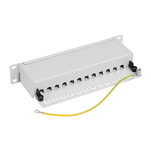 TPFNet Premium Patchfeld, Patchpanel Cat 6A, Patchpanel Cat.6A, 12 Port, 12-fach 10″ – 10 Zoll / 1 HE, mit LSA Anschlussklemmen, zum Anschluß von Netzwerk Verlegekabel, hellgrau RAL 7035, voll geschirmtes Metallgehäuse, Patch Panel mit 12x RJ45 Buchse, geschirmt - 3