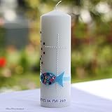 Taufkerze Kommunionkerze Kerze zur Taufe Perlen Pailletten Fisch 25cm Handarbeit binnbonn