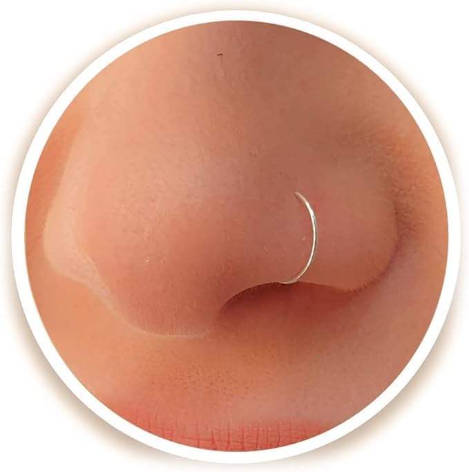 UNIMERCADO EXTRA THIN Sterling Silver Nose Rings Small Plain Nose Rings 0.6mm-8mm Tiny Nose Hoop,Silver Small Hoop Earrings,Suptum Ring,Lip Rings,Conch Daith Helix Rook Super Snug Nose