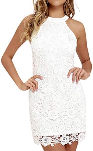 BaZhaHei Womens Sexy Sleeveless Bodycon Club Dress Halter Party Dress Slim Lace Dress Elegant Stretch Midi Dress Red