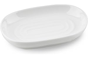 YoHyien Ceramic Soap Dish, Anti-Slip Marble Soap Dish for Bathroom, Soap Tray Dish, Soap Holder for Shower, Kitchen, and Sink, Keep Soap Dry & Easy Cleaning (White)