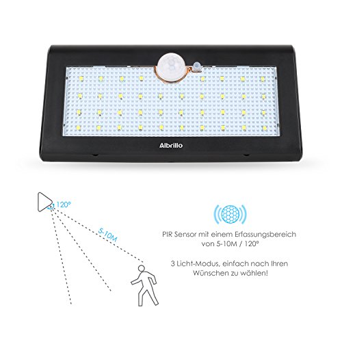 Albrillo LED Solarleuchte mit bewegungsmelder IP65 38 superhelle LEDs in 3 Modi - 4
