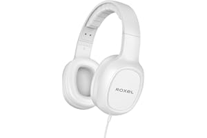 Roxel RX90 - Auriculares ligeros con cable y micrófono - Cómodo cojín ergonómico para la cabeza, compatible con dispositivos Android e iOS, contesta llamadas entrantes (blanco)