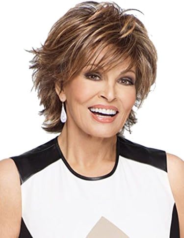 MIKWIG Casual Fashion Short Highlight Brown Wig Kanekalon Fiber Wig for Women