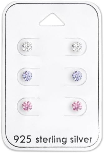 3 Pair of 925 Sterling Silver Studs CZ Stones