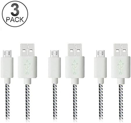 Ericoy 3Pack 2M/6.4Ft Extension Nylon Braided Micro USB V8 Data Sync Wire Charging Cable Charger Cord Lead For Samsung Galaxy S7 S6 Edge S4 S5 Note 4 5 Tab, Moto G X, Nexus 5 6 HTC M9 (White)