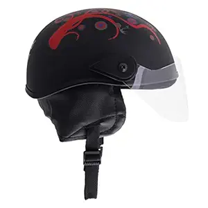 Western Era Unisex Half Helmet for Men & Women | Clear Visor | Comfort & Safety | Enhanced Design | Color - Black Matte || Red Decal (Large)