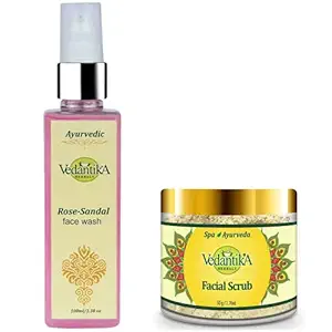 Vedantika Oats Scrub For Face | 50 gm | + Rose Sandal Face Wash | 100 gm | Men Women Boys Girls | All Skin Types | Paraben Free | Pack of 2