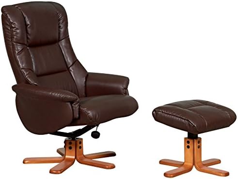 Shenhua - Bonded Leather Swivel Recliner Chair And Foot Stool - Multiple Colour Options (Nut Brown / Cherry Base)