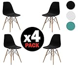 Due-home (Nordik) - Pack 4 sillas tower Negro, silla réplica eames negra y madera de haya, medidas: 47 cm ancho x 56 cm fondo x 81 cm altura