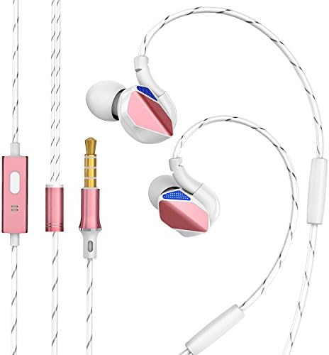 Sports Earphones Wired,Aiwoxing D2 In Ear Headphones with Mic and Ear Hook,Noise Isolating Sweatproof Runing Workout Earbuds for iPhone Sony Samsung iPad iPod Android Smartphone (White and Rose gold)