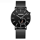Herrenuhren Schwarz Edelstahl Armbanduhr Analog Quarz Business Wasserdicht Mit Mesh Band Herrenmode Armband Runden Zifferblatt Lässige Armbanduhr Minimalist,B