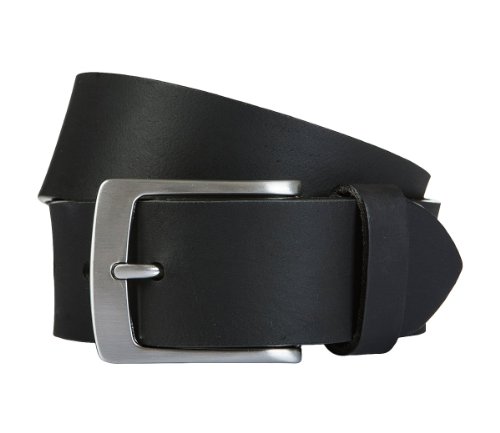 Cintura Uomo Lindenmann In Pelle Pieno Fiore XXL - Larga 4 Cm, Lunga Fino A 170 Cm, Con Fibbia Spazzolata - Nero