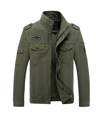 LaoZanA Chaqueta Militar Hombre Otoño Casual Abrigo Bomber Cazadora Slim Fit Verde del ejército L