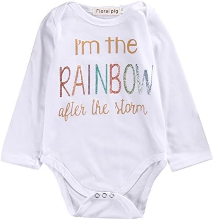 Newborn Baby Boys Girls Lovely Rainbow Letter Print Long Sleeve Romper Bodysuit Outfit (3-6M, white)