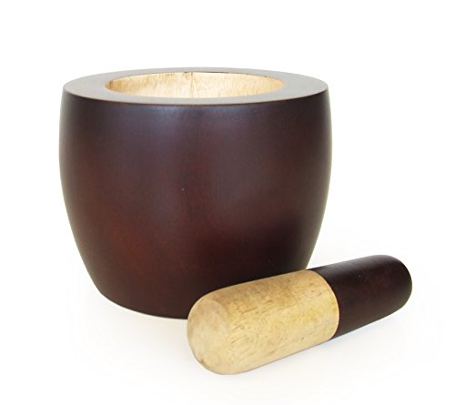 Thailändischer Mörser & Stößel SET Große Hartholz 15,2 cm Schüssel dunkelbraun - 3