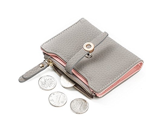 Nawoshow Women Cute Small Wallet PU Leather Girls Change Clasp Purse Card Holders Coin Purse (Grey)