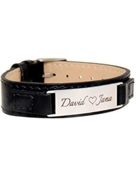 Schmales Leder-Armband mit Gravurplatte aus Edelstahl, glänzend, für Damen und Herren