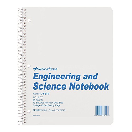 NATIONAL Engineering & Science Notebook, White, 11" x 8.5", 60 Sheets (33610)