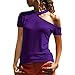 Produktbild CixNy Damen T Shirts, Kurzarm Bluse Camisole Trägershirts Sommer Einfarbig Shoulder Unregelmäßige Slim Fit Crop Vest Weste Oberteil Tops (Lila, XX-Large)