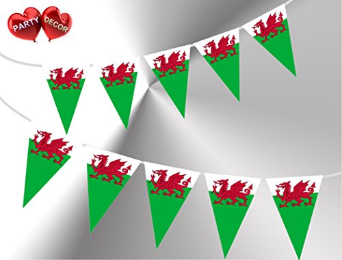 Welsh Patriotic Themed Bunting Banner 15 flags of Wales With Y Ddraig Goch Red Dragon for guaranteed simply stylish party National Royal decoration by PARTY DECOR