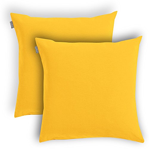 2er Set Linum Kissenhülle Annabell 100% Baumwolle (ca. 40x40cm E95 sonnengelb)