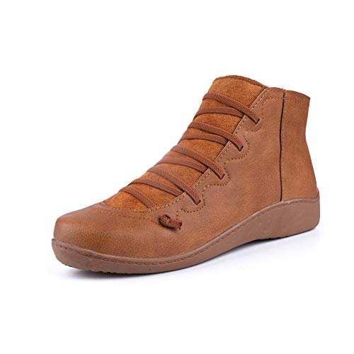 Botines Mujer Plataforma Soporte del Arco Botas Deslizamiento Plano Cremallera Slip on Casuales Zapatos Romano Tacon 3.7cm Marrón EU42