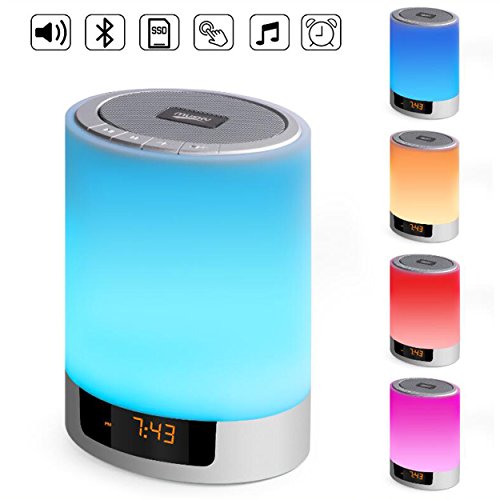 Preisvergleich Produktbild Nachtlichter Bluetooth Lautsprecher, Wincreative 4 in 1 drahtlose Bluetooth Lautsprecher + Touch Sensor LED Nachttischlampe + Wecker + MP3-Player, dimmbar warmes Licht, Farbwechsel, High-Definition-Sound